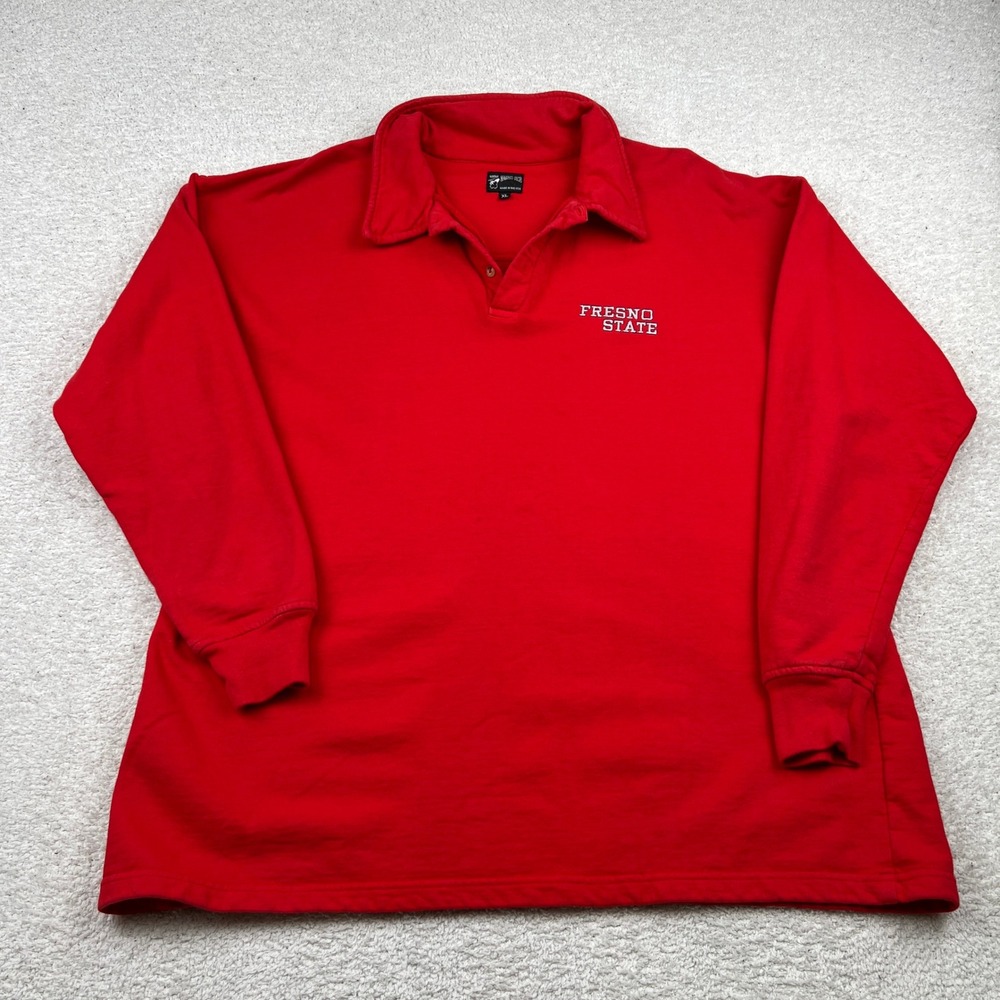 Cotton King Fresno State Polo Sweatshirt Mens XL Red Long Sleeve Made in USA